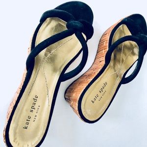 Kate Spade Gold Soled Black Suede Wedges